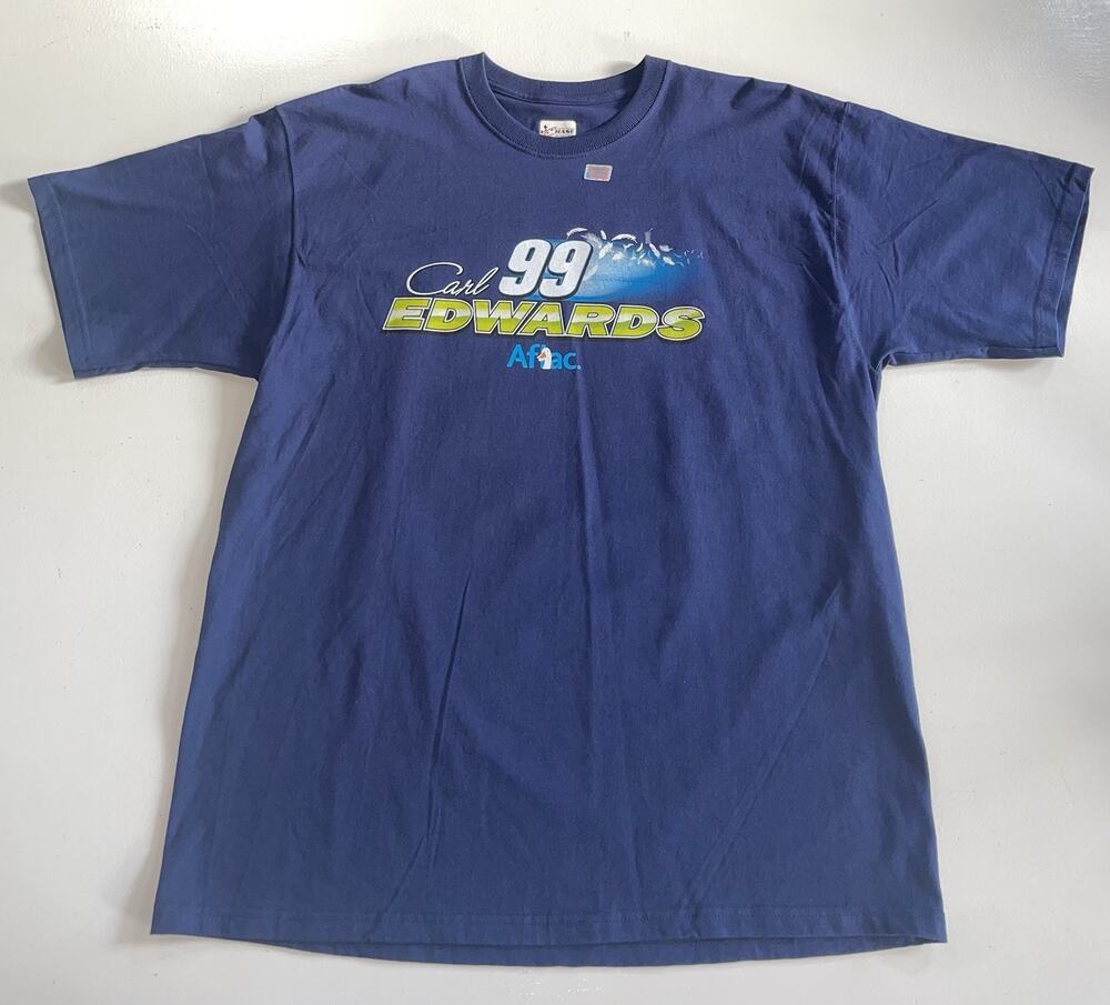 NWOT VTG NASCAR Carl Edwards Men T-Shirt XL Blue 99 Duck Driving Short Sleeve